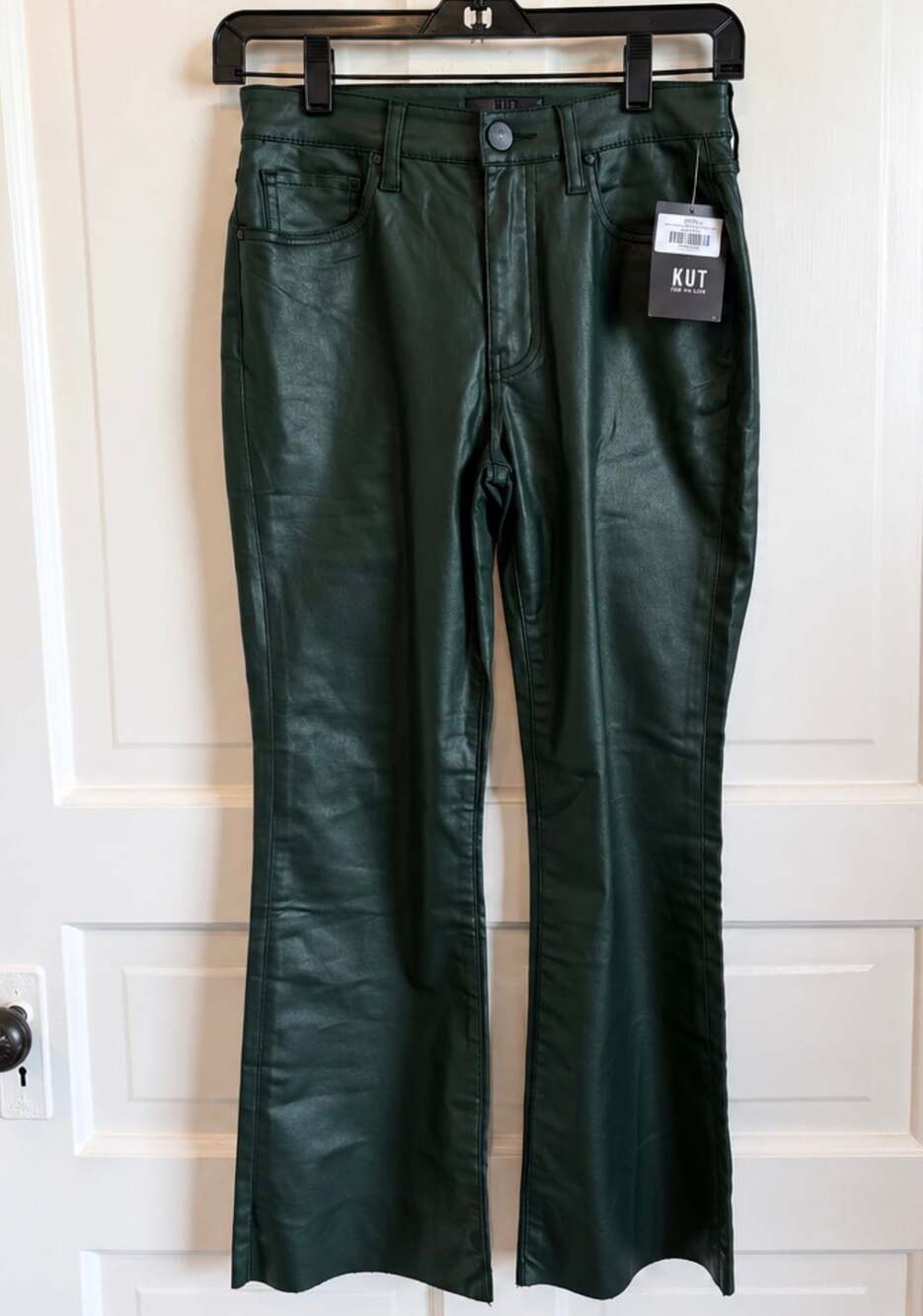 Kut From The Kloth Kelsey Jeans Coated Green Kick Flare NWT